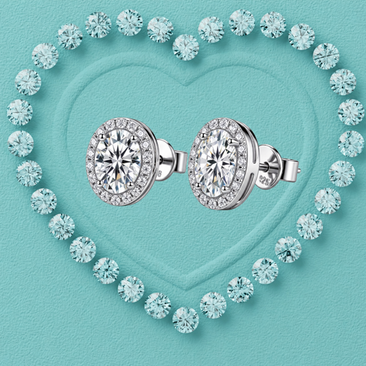 Violetta Oval Halo Moissanite Stud Earrings