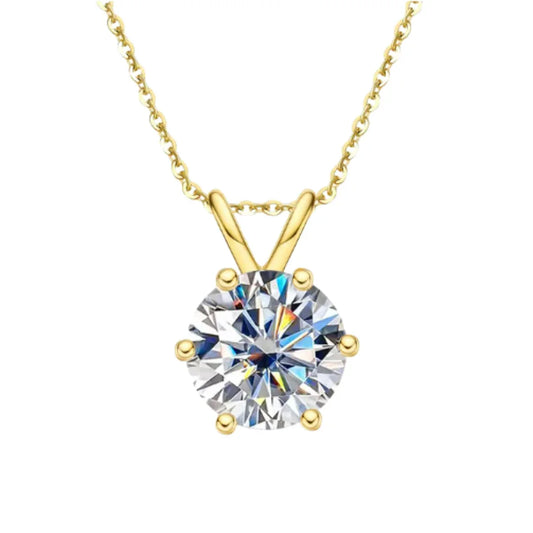 Gold chain necklace with round moissanite pendant from Fire & Ice Moissanite jewelry