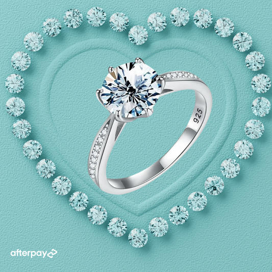 Serena round moissanite ring with pavé shoulder detail on polished silver band