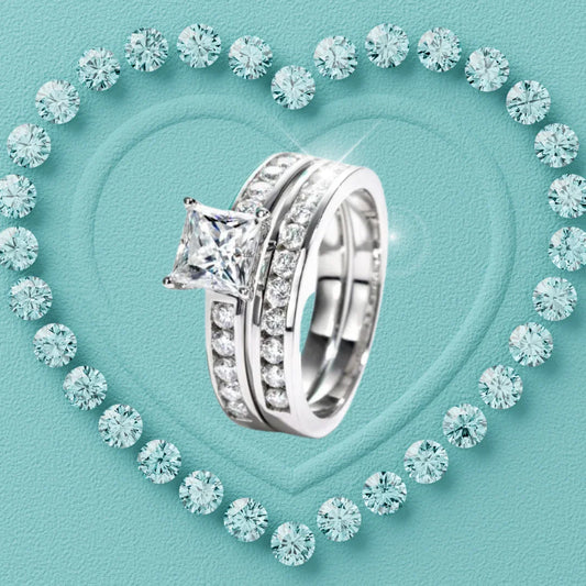 1.2CT Princess Cut Channel Set Moissanite Ring & Matching Band.