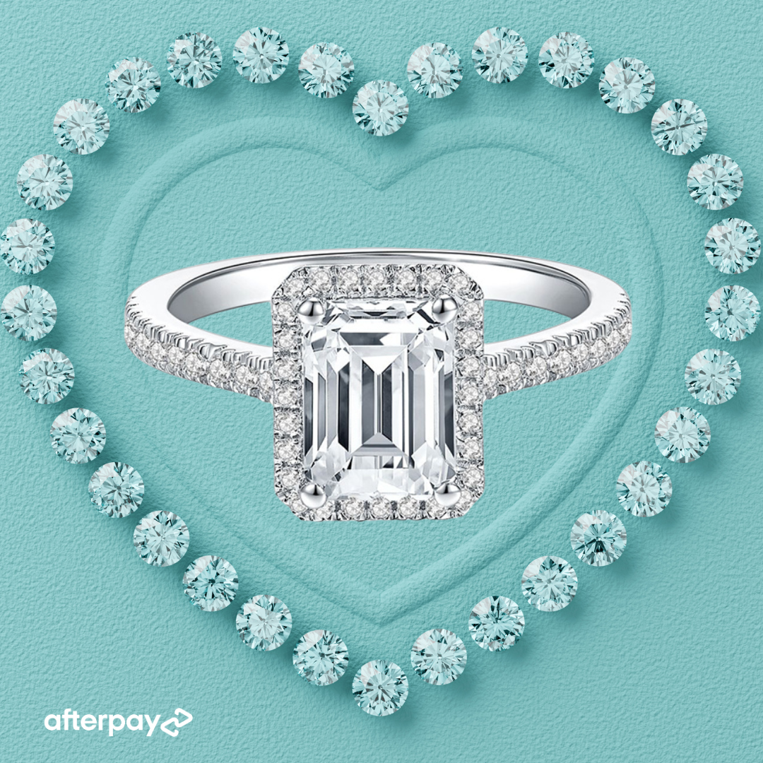 2CT Emerald Cut Halo Moissanite Ring