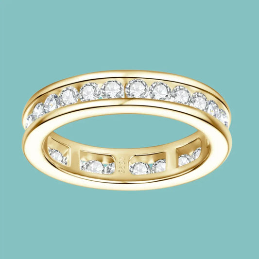 Sterling silver moissanite eternity ring with round stones