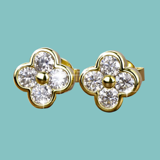 Fleurine floral moissanite stud earrings with yellow gold plating