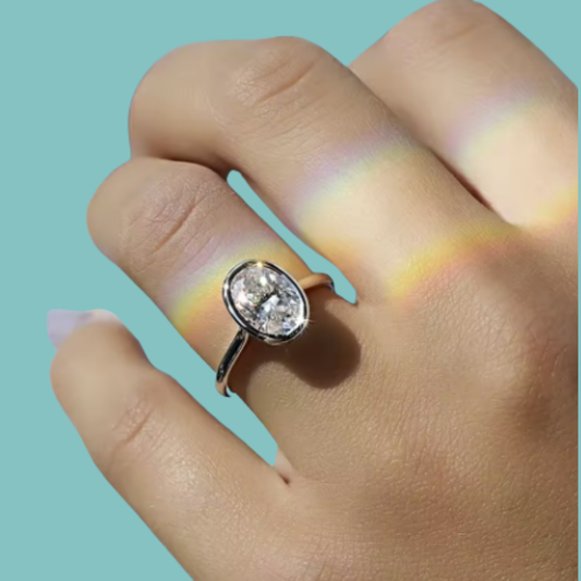 Solara Bezel Set Oval Moissanite Ring