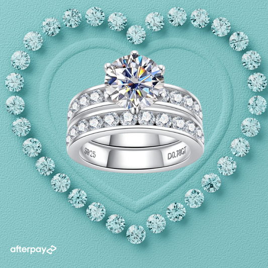 Silver ring channel set tiffany inspired with moissanite diamonds on a turquoise background with diamond accents