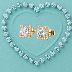 Orielle Princess Cut Halo Studs
