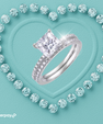Princess cut moissanite ring set featuring a sparkling square centre stone with a matching pavé band.