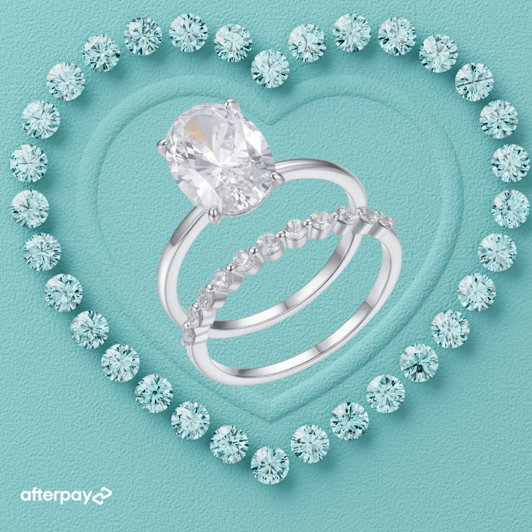 Oval cut 4.5 carat moissanite engagement ring set with sparkling matching band