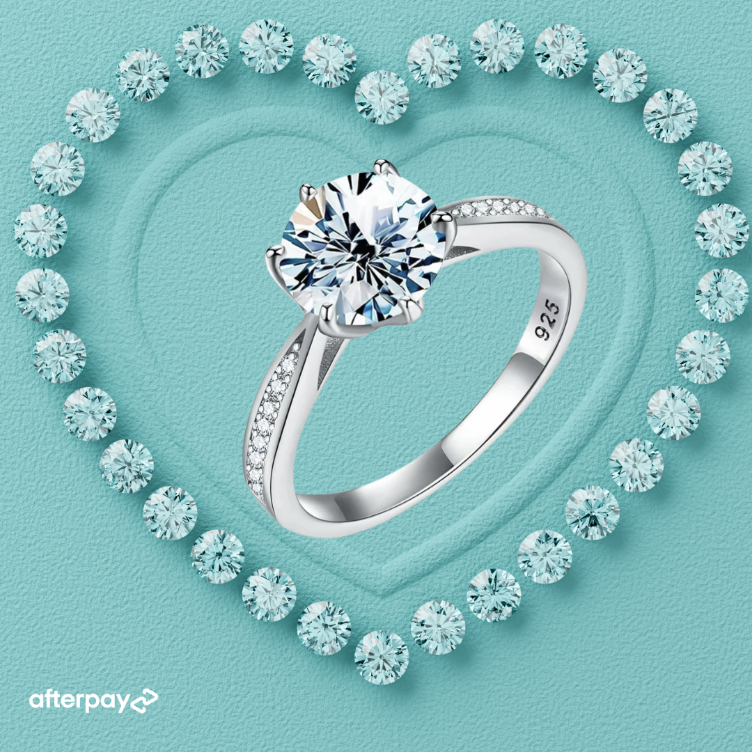 Serena round moissanite ring with pavé shoulder detail on polished silver band
