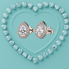 Sorelle Pear Halo Moissanite Stud Earrings