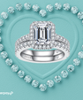 Emerald cut halo moissanite ring set with matching pavé wedding band