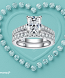 Radiant cut moissanite ring set with matching pavé wedding band