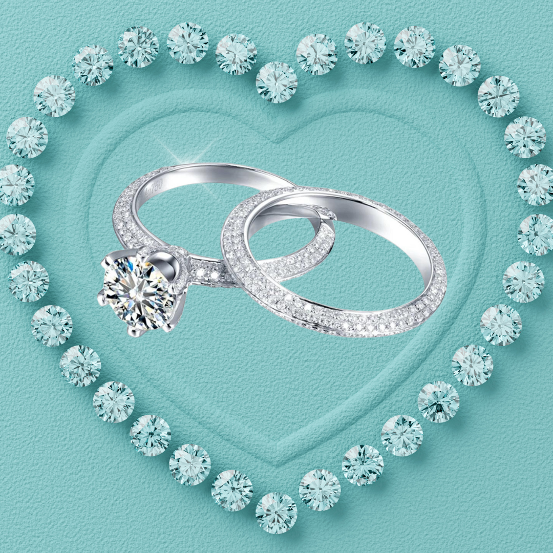 3 Carat Pavé Knife Edge Tiffany Inspired Solid Gold Set.