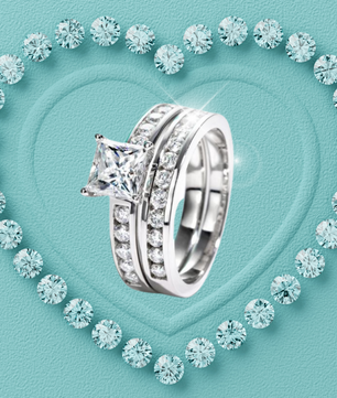 1.2CT Princess Cut Channel Set Moissanite Ring & Matching Band.