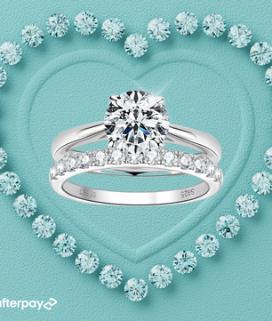 2 Carat Moissanite Ring & Wedding Band Set with matching eternity ring