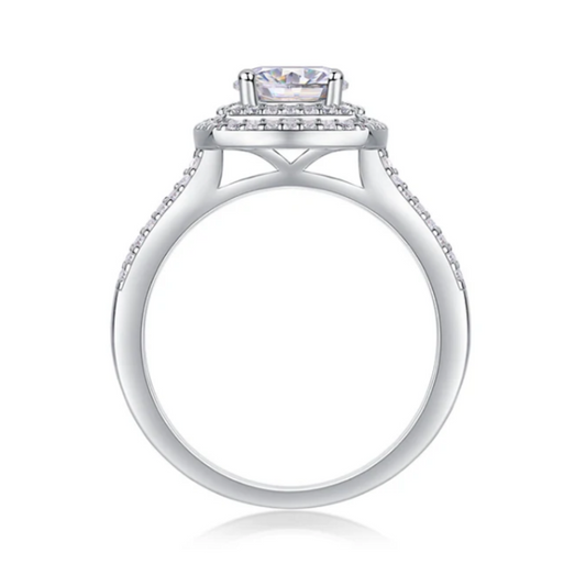 Double Halo Pave Moissanite Ring