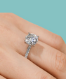 Hidden halo round cut moissanite ring in sterling silver