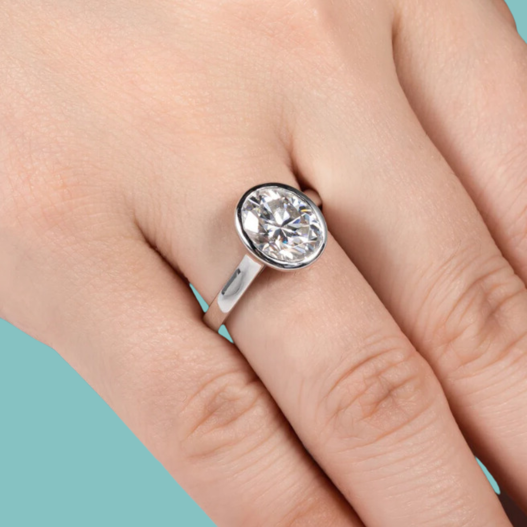 Bezel Set Oval Moissanite Diamond Ring