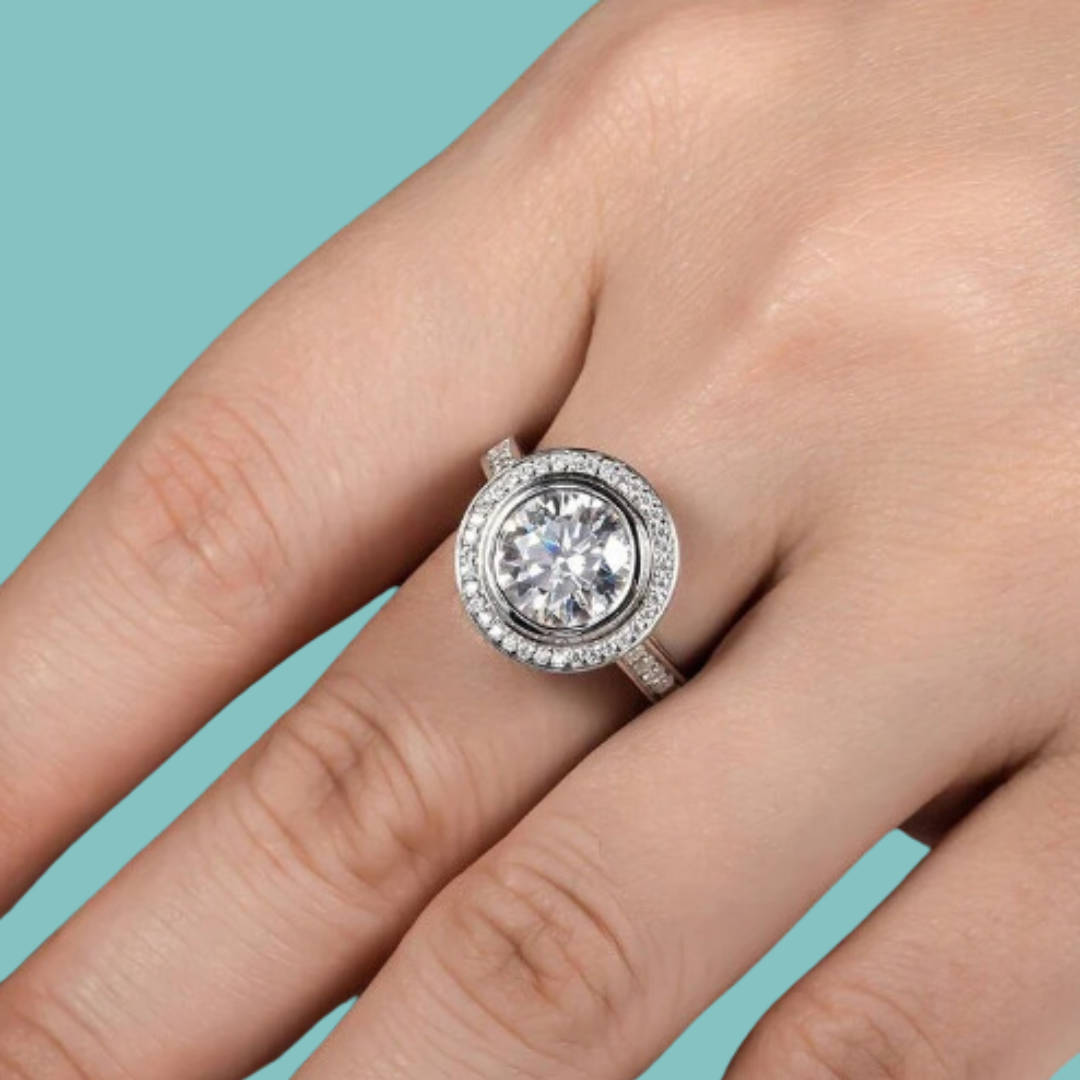 Cartier Inspired 'Amour' Halo White Gold Moissanite Ring