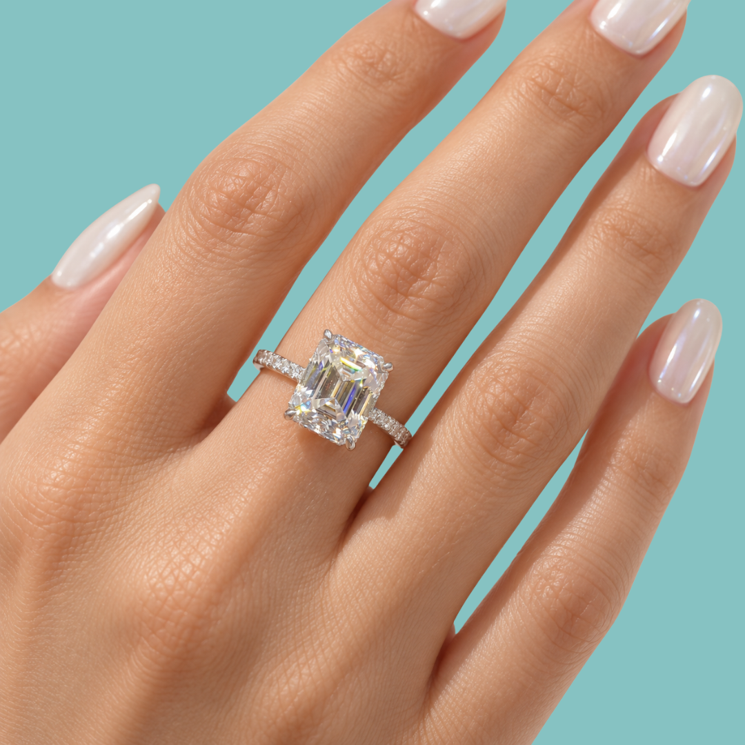 The Odette Emerald Cut Pavé Moissanite Ring
