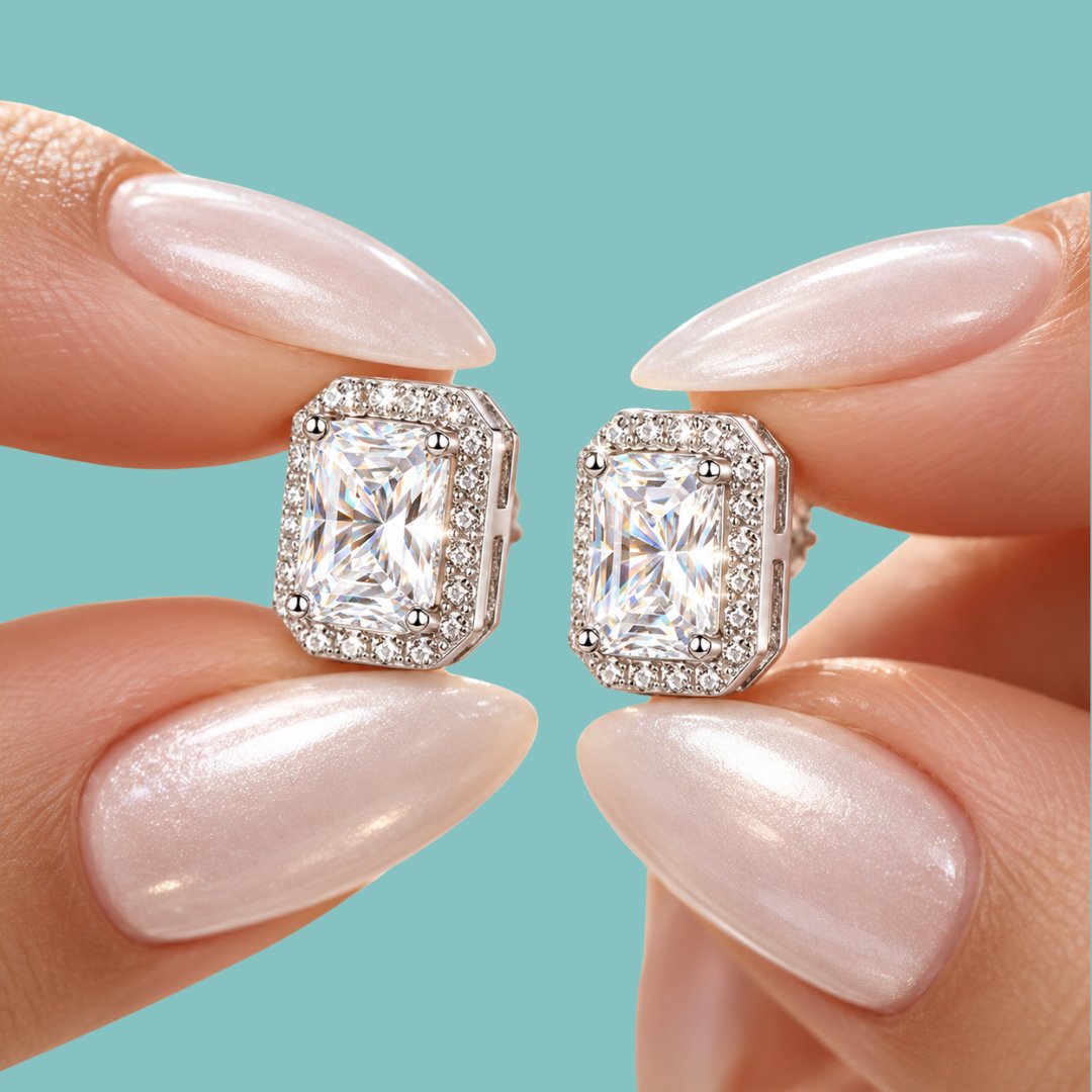 Marcella Radiant Halo Moissanite Stud Earrings