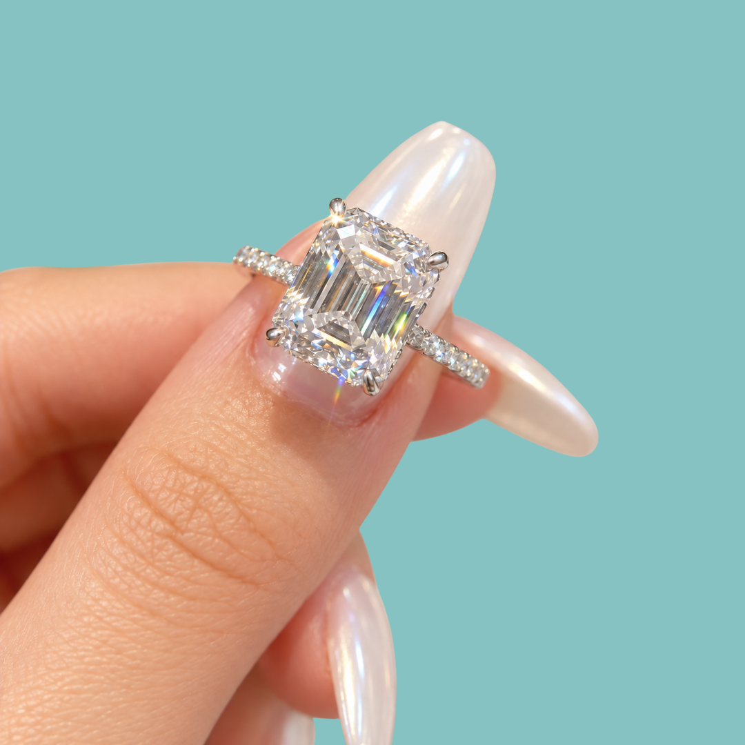 The Odette Emerald Cut Pavé Moissanite Ring
