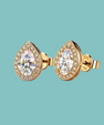 Sorelle Pear Halo Moissanite Stud Earrings