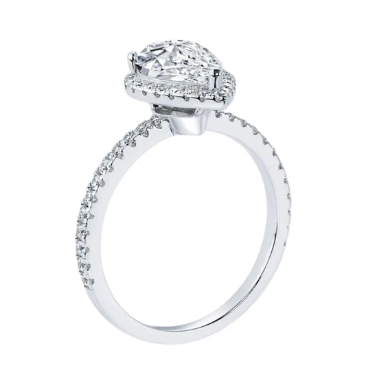 Luxury pear shaped moissanite halo ring with brilliant sparkle
