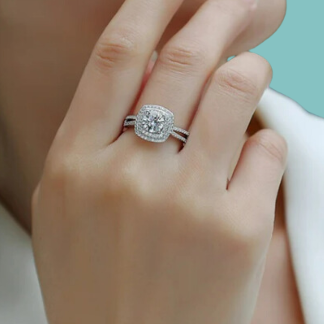 Double Halo Pave Moissanite Ring