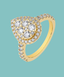 Pear cut moissanite halo engagement ring with sparkling pavé band