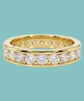 Elegant round stone eternity ring with channel-style sparkle and smooth gold edges