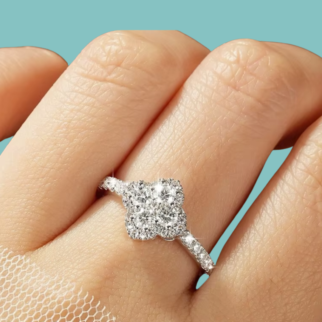 Amara flower shaped moissanite ring 