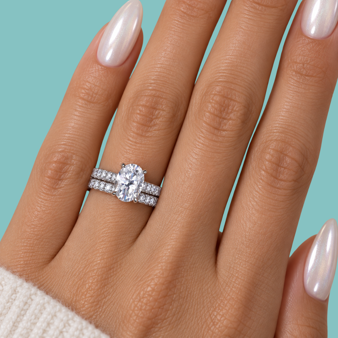 Oval cut moissanite ring set in silver