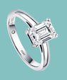 Step cut moissanite solitaire ring with diamond-like brilliance