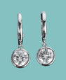 Round moissanite bezel drop earrings in sterling silver