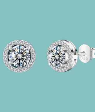 Halo Moissanite Stud Earrings