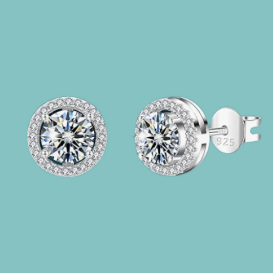 Halo Moissanite Stud Earrings