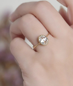 2 Carat Rose Cut 'Elysian' Oval Solid Gold Moissanite Ring.