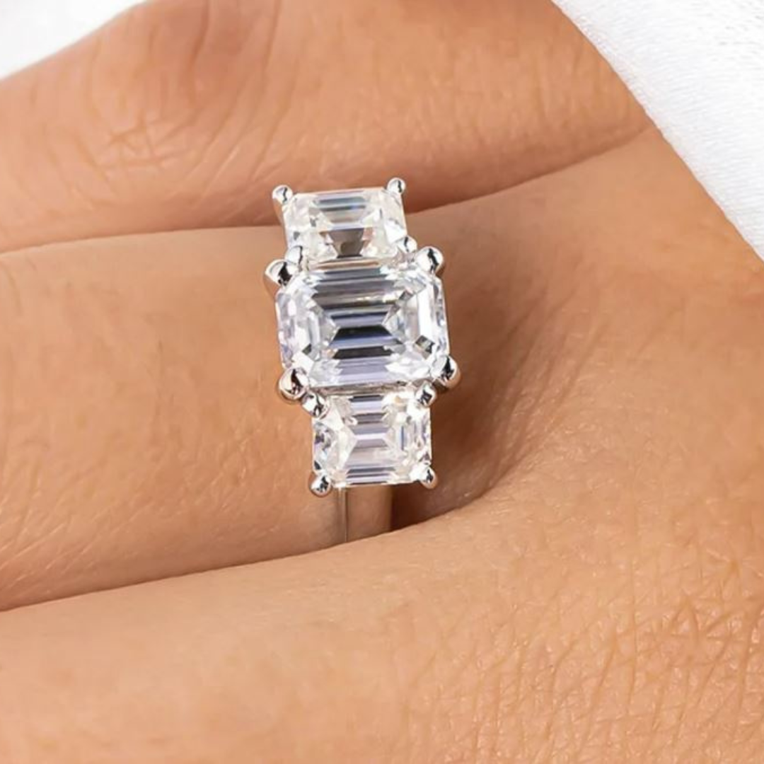 1.8 Carat Emerald Cut 'Eva' Moissanite Ring.