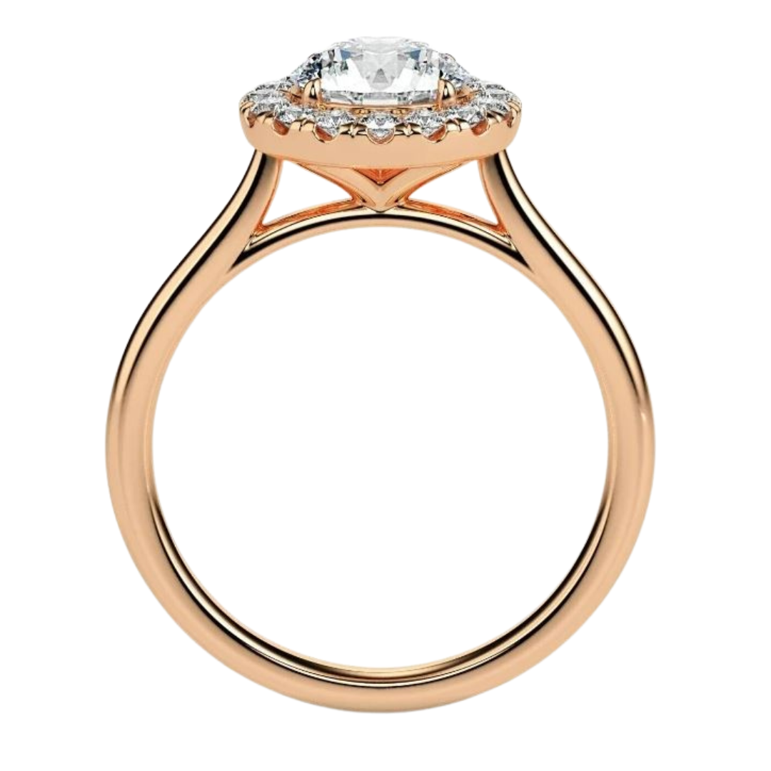 Solitaire Halo Lab Grown Diamond 14K Gold Ring.