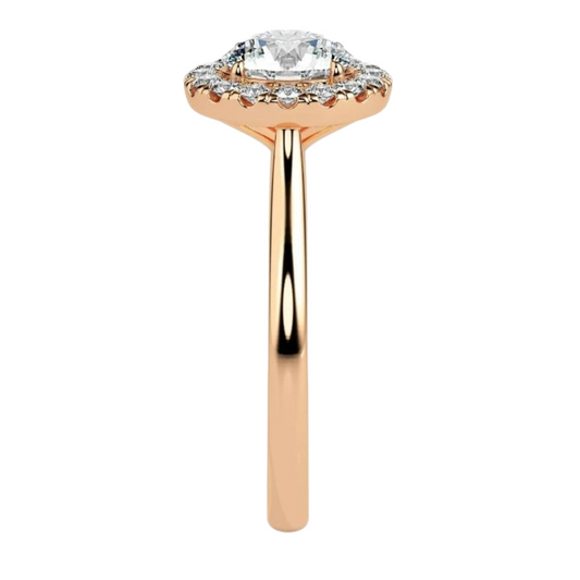 Solitaire Halo Lab Grown Diamond 14K Gold Ring.