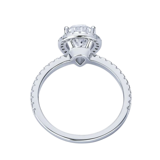 2 Carat Pear Cut Halo Moissanite Ring.