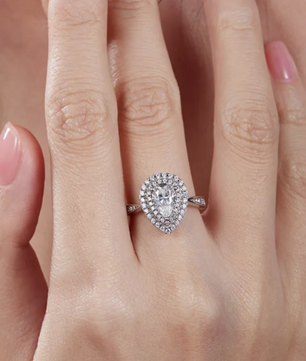 The “Aveline” Pear Halo Ring