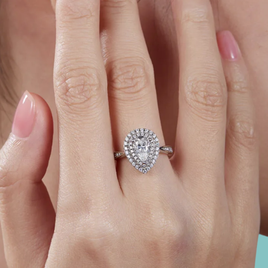 The “Aveline” Pear Halo Ring