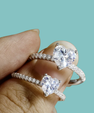 Heart cut moissanite ring with sparkling pavé band
