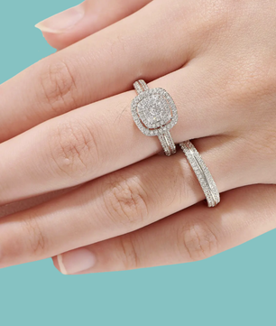 Solenne Double Halo Ring Set
