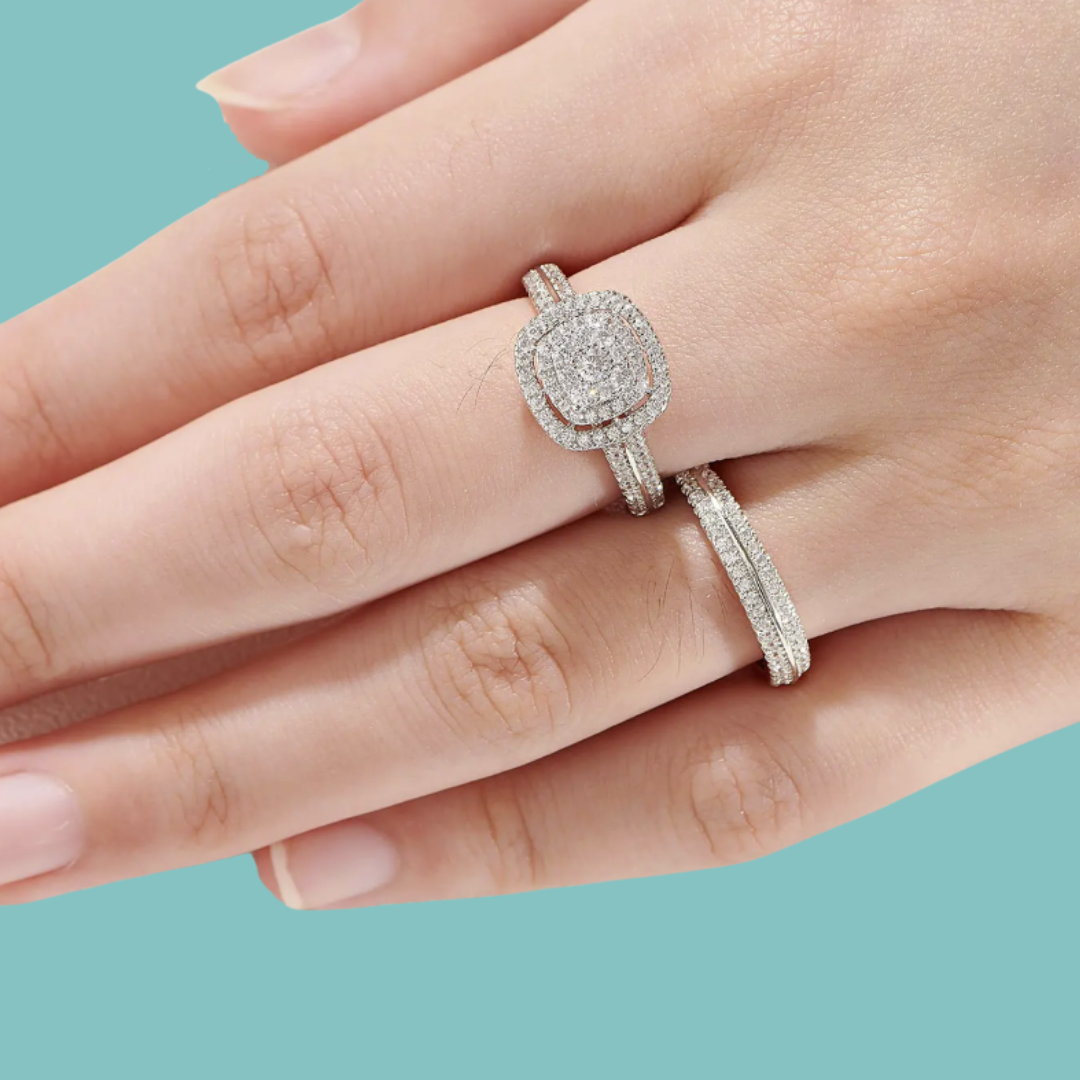 Solenne Double Halo Ring Set