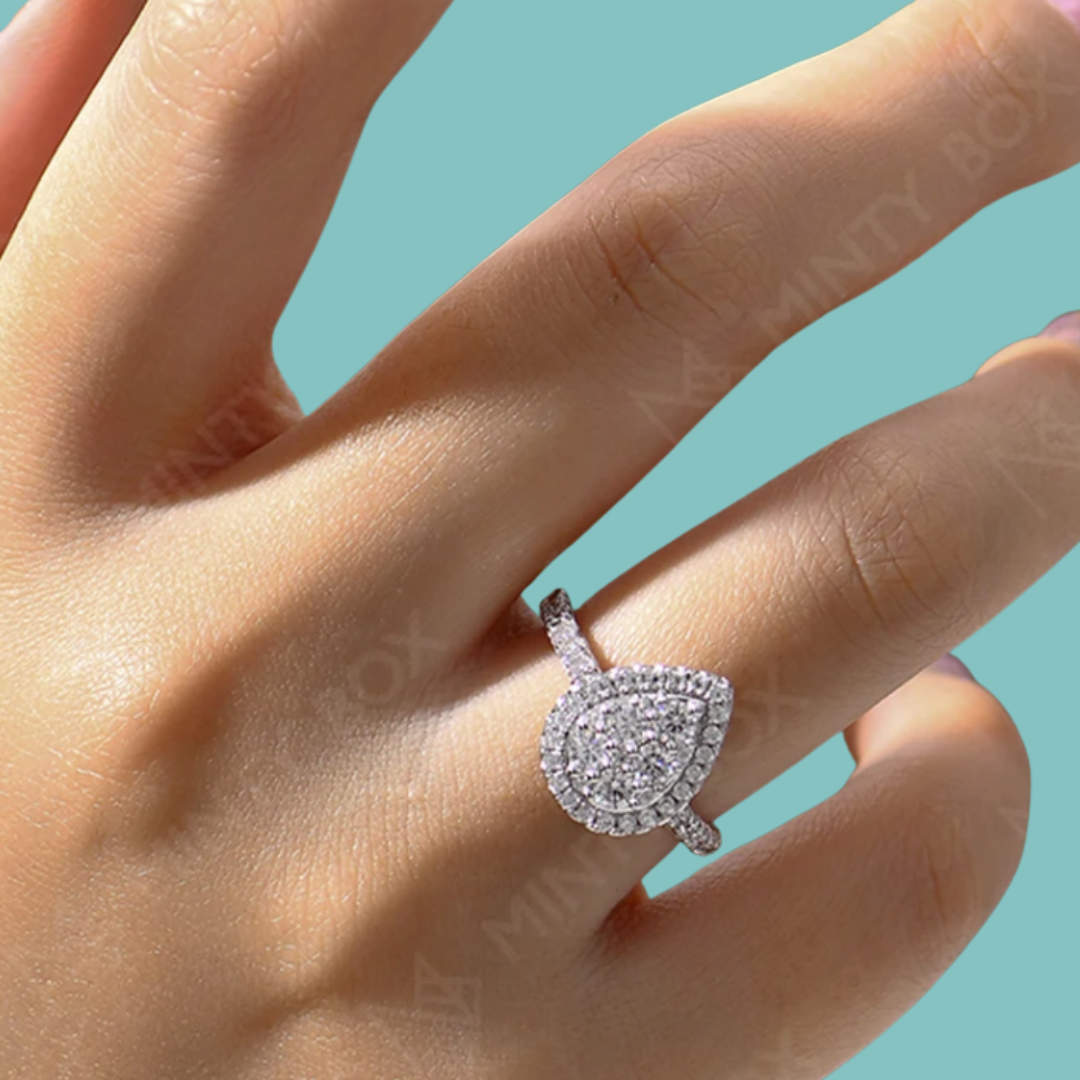 Maribel Pear Cluster Halo Ring