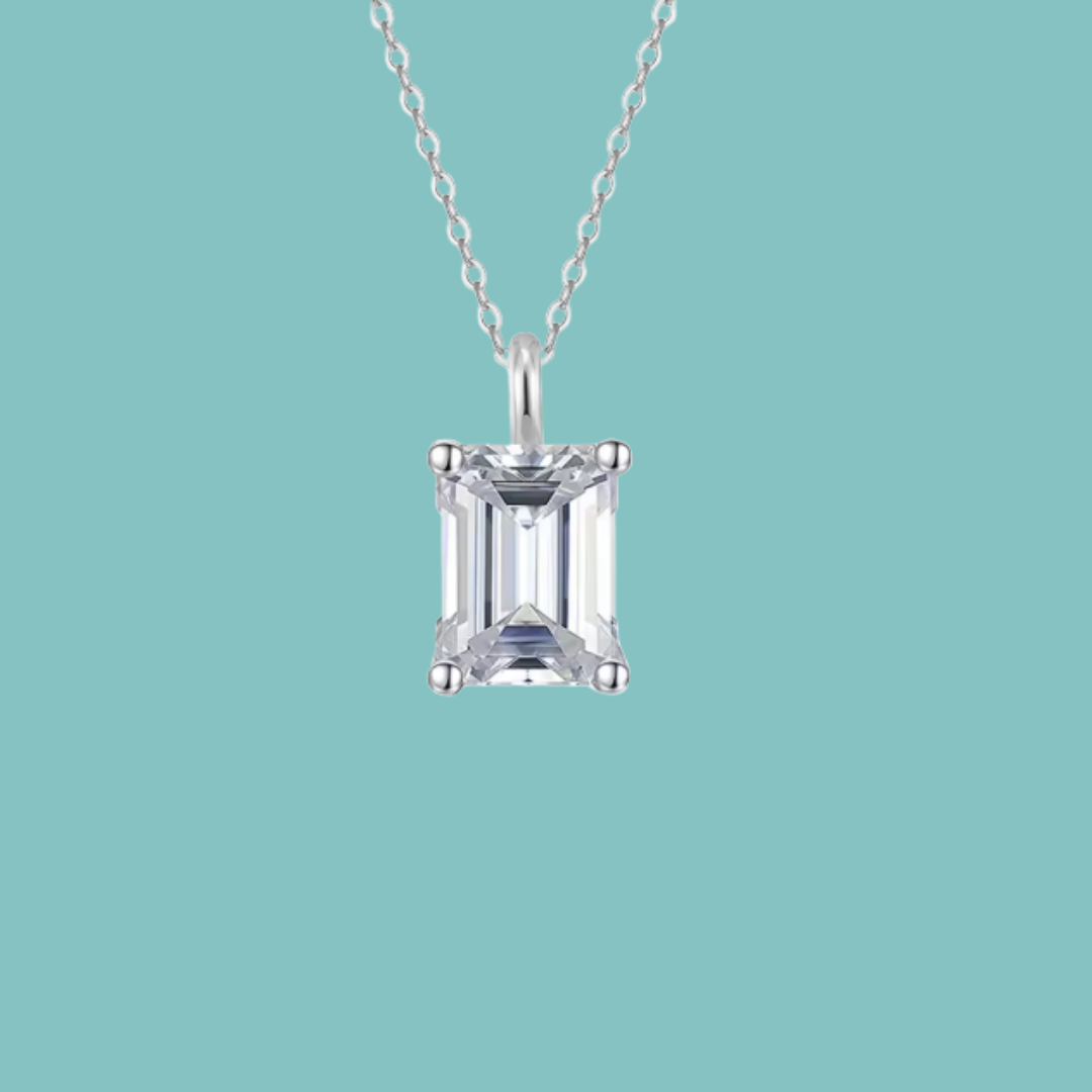 Emerald cut moissanite necklace and earrings set for women