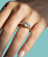 Isadora three stone moissanite ring with 1 carat centre stone in silver finish